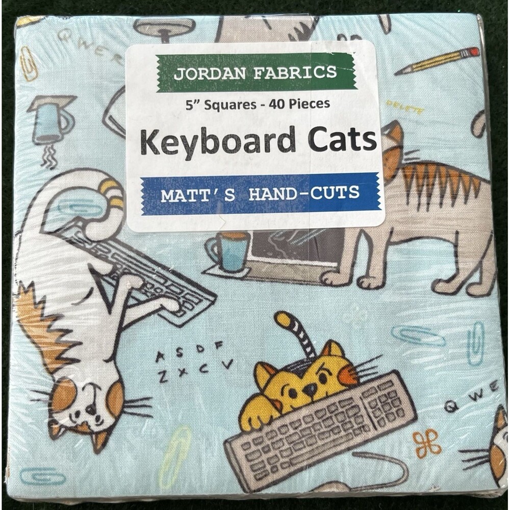 Jordan Fabrics Matt’s Hand-Cuts 40 Pieces 5" Squares Keyboard Cats Kittens Quilt